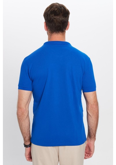Tudors Erkek Slim Fit Dar Kesim Pamuklu Yumuşak Dokulu Serin Tutan Kumaş Düz Saks Mavi Polo Yaka Tişört-31631 Saks Mavi