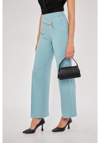 Lovelf Kare Düğme Bol Paça Pantolon Mint Yeşili Mint Yeşili