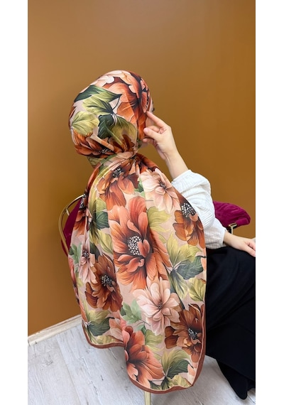 Mimiyum Garden Desen Organik Soft Şal- Kiremit Yeşil Çok Renkli