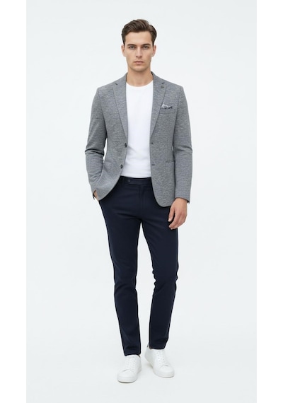 Plus Scorpion Erkek Esnek Kumaş Slim Fit Blazer Ceket Günlük & Ofis Şıklığı Füme