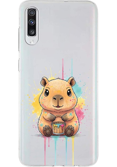 Samsung Galaxy A70s İle Uyumlu Splash Kapibara Tasarımlı Şeffaf Silikon Kılıf Şeffaf