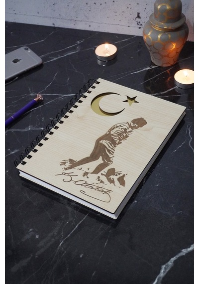 Mustafa Kemal Atatürk Desenli Ahşap Defter A5-çizgisiz Defter Ahşap Rengi Banu 120 Sayfa