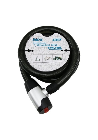 Anahtarlı Aç-kapa Kilit Kapaklı Motor - Bisiklet Kilit Çelik Tel Siyah Şeffaf Kılıf 24mmx150cm 5468 Çok Renkli