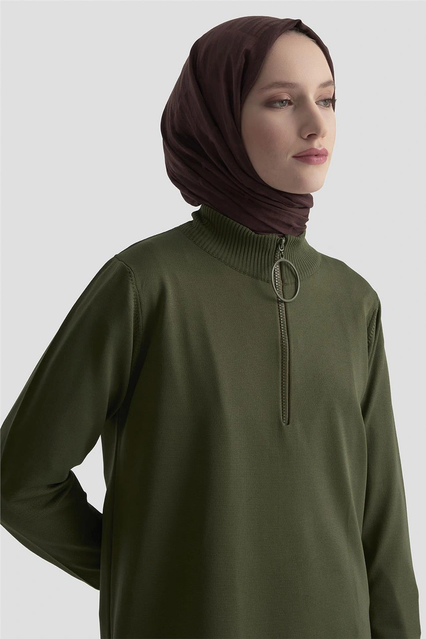 Armine Fermuar Detaylı Triko Tunik 25ktd4113 Haki Haki