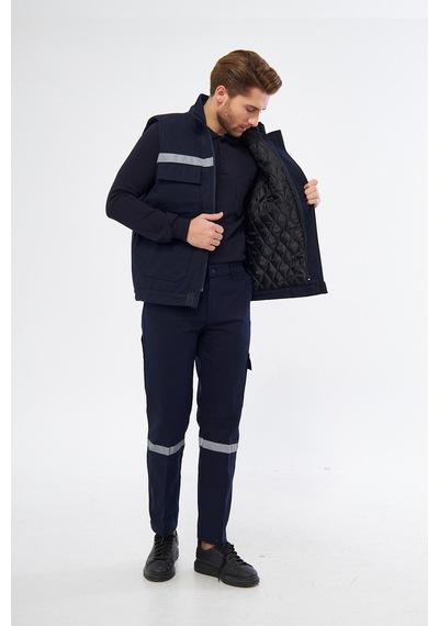 İş Elbisesi Yelek Pantolon Takım 7/7 Gabardin Kumaş Reflektörlü Lacivert