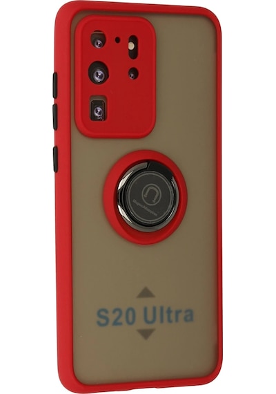 Newface Samsung Galaxy Uyumlu S20 Ultra Kılıf Montreal Yüzüklü Silikon Kapak Semeglbl - 35 - Kırmızı