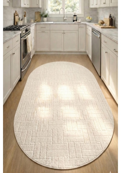 Raschel Carpet Oval Yıkanabilir Leke Tutmaz Moopy Krem Mutfak Halısı Kaymaz Taban Halı Yenımodelelıps 1001a Krem Krem