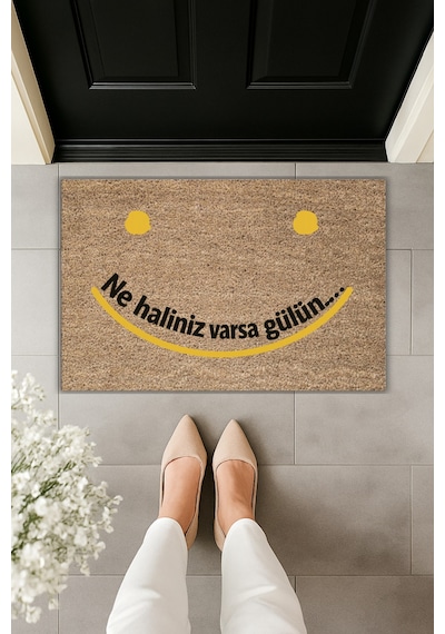Rugmood Modern Dijital Baskı - Ne Haliniz Varsa Gülün : - Kapı Önü Paspası Kahverengi