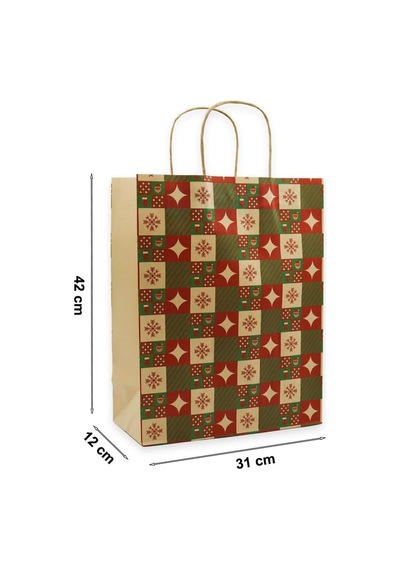 31x42 Premium Yılbaşı Hediye Çantası 4 Adet Dayanıklı Kraft Kağıt Çanta, Hediye Paketi İçin Uygun - M1