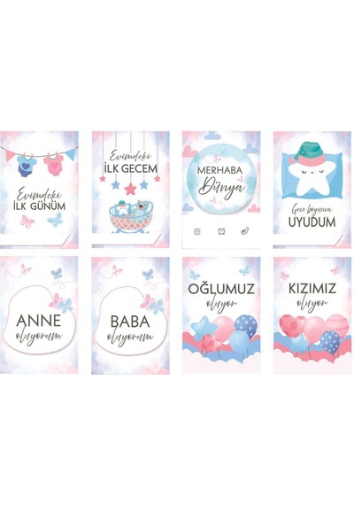 Mine Memory Bebek - Hamile Fotoğraf Anı Hatıra Kartı Seti 40 Adet - Hediyelik Pembe - Mavi Çok Renkli