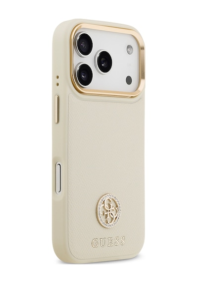 Apple Uyumlu iPhone 17 Pro Kılıf Guess Lisanslı M-safe Özellikli Grained Yazı Ve Taşlı 4g Logolu Kapak Bej Bej
