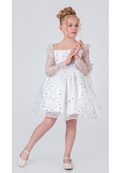 Mnk Baby & Kids Ruche Lipa Kız Çocuk Abiye M00783 Beyaz