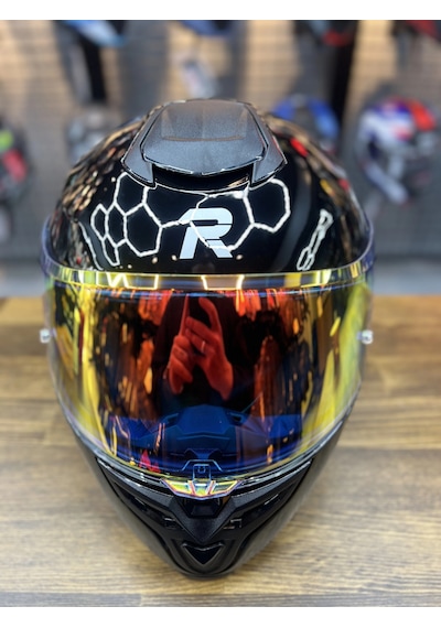 R1 Parlak Siyah Revo Gold Vizörlü Kapalı Kask Güneş Vizörlü