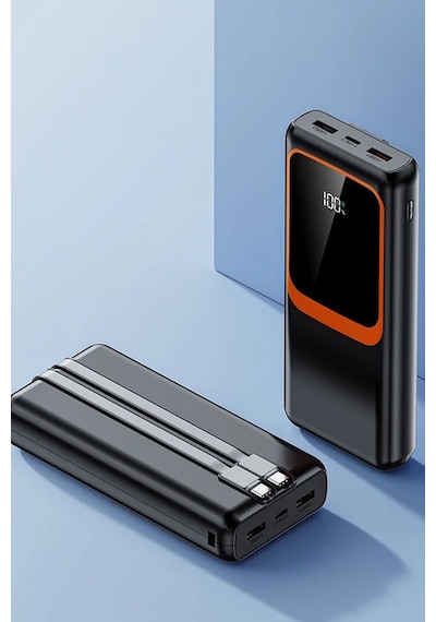 20.000 Mah Hızlı Şarj Pd 22.5w Powerbank Lightning Type-c Çıkışlı Dijital Göstergeli Kendinden Kablo Siyah