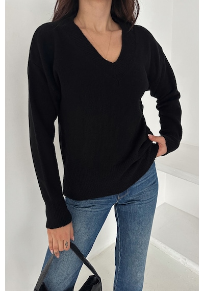 Noa & Noa Kadın V Yaka Triko Kazak Cozy Neutral Siyah