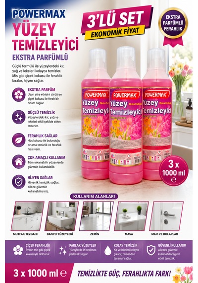 Powermax Çok Amaçlı Yüzey Temizleyici 1000 Ml X3 Set Genel Temizlik Ürünü 3'lü Set