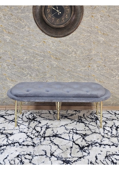 Zafir Ufo Oturak Bench - Gold Kaplama Telli Ayak - Oturak - Bench - Puf - Yatak Ucu Pufu Gri