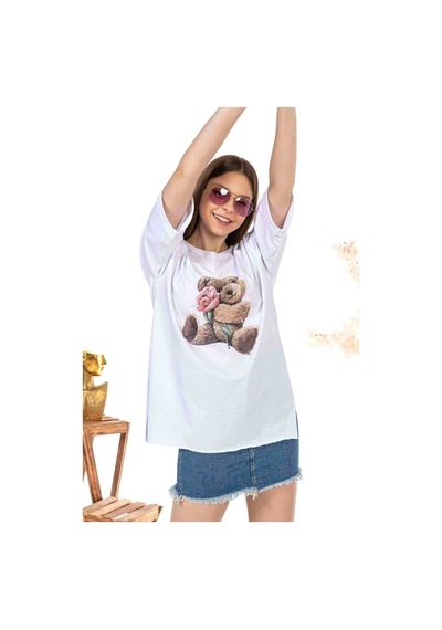 Kadın Oversize Bear Baskılı Tshirt (534304769)
