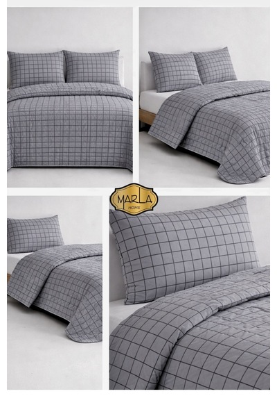 Çift Kişilik Pike Takımı Battal Boy 220x230 Cm Çok Amaçlı Yatak Örtüsü & Battaniye Gri Siyah
