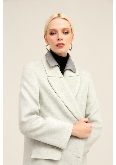 Hatemoğlu Gri Regular Fit Ceket Yaka Kaşe Oversize Manto