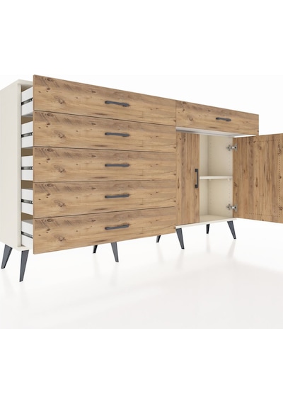 Arges Konsol Tek Raflı 6 Çekmeceli 2 Kapaklı 176x30x99 Aytaşı-çam Aytaşı-çam