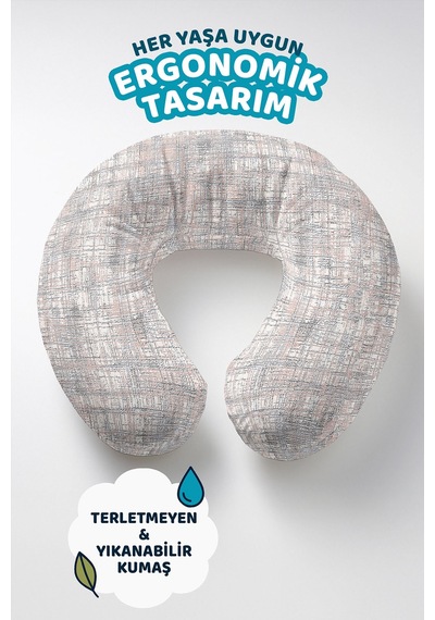 Modern Çizgili Ergonomik Boyun Yastığı - Pastel Bej Gri Minimal Seyahat Yastığı Açık Yosunlu Petrol