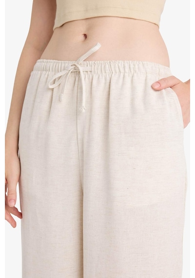 Defacto Wide Leg Cepli Yüksek Bel Standart Boy Keten Karışımlı Pantolon F5024ax25aubg155 Bej