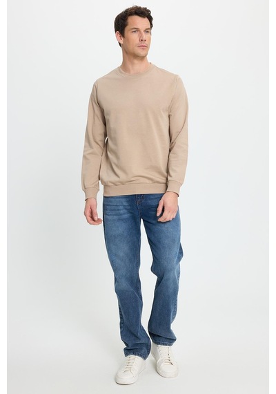 Tudors Erkek Relax Fit Rahat Kesim %100 Pamuk 2 İplik Bisiklet Yaka Taş Sweatshirt -41524 Taş