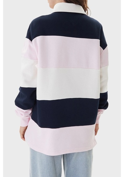 Tommy Jeans Çizgili Oversize Polo Yaka Sweat Bayan Polo Yaka Sweat Dw0dw21927 Tog Pembe