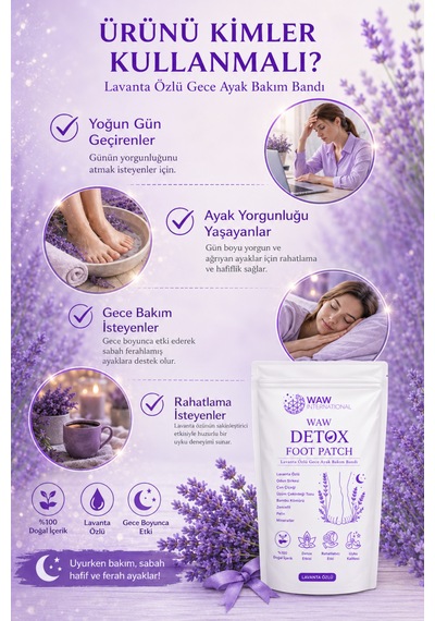 Waw Detox Foot Patch 10 Adet Lavanta Özlü Gece Ayak Bakım Bandı