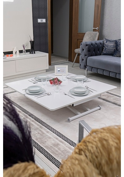 Sehpam Akıllı Home Üst Tabla Mdf Beyaz Oval Köşe Alt Beyaz Beyaz - Beyaz