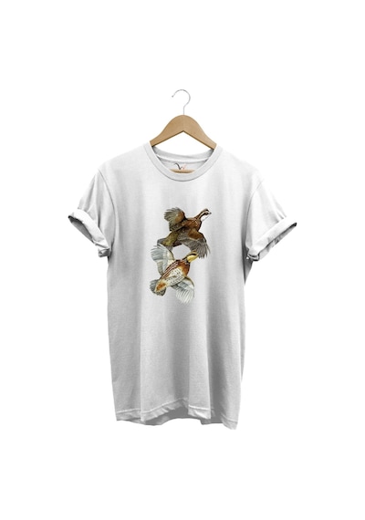 Avcılık Hunter Keklik Kuşları Tasarımlı %100 Pamuk Regular Fit Beyaz T-shirt Beyaz