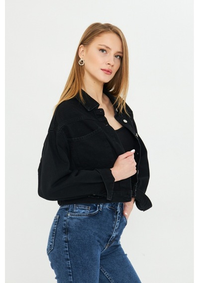 Modanida Kadın Kot Ceket Jean Siyah Kot Ceket Crop Kesim Geniş Cepli Düğmeli Denim Ceket Siyah Siyah Modanida Kadın Kot Ceket Jean Siyah Kot Ceket Crop Kesim Geniş Cepli Düğmeli Denim Ceket Siyah Siyah