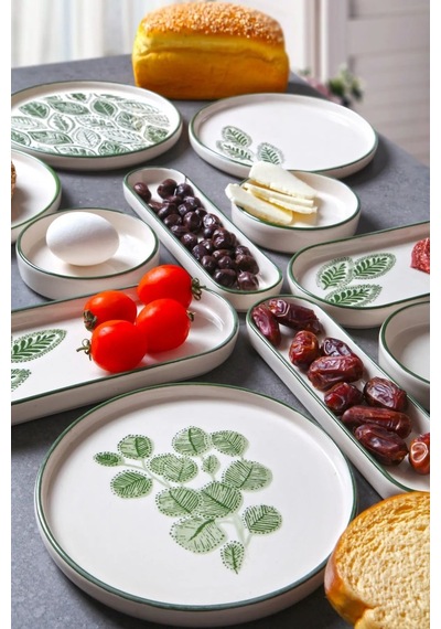 14 Parça 6 Kişilik Handmade Yaz Desen Kahvaltı Takımı - Lüx Kahvaltılık Sunum Seti Krem