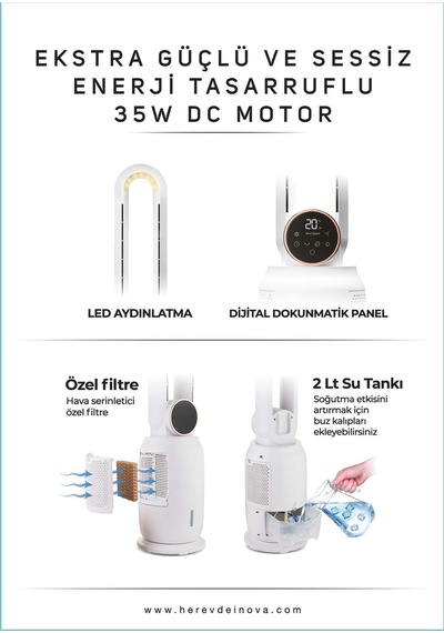 Aura Su Buz Soğutmalı Dokunmatk Led Ekran Sağ Sol Salınımlı Uzaktan Kumandalı Kule Vantilatör Aura Su Buz Soğutmalı Dokunmatk Led Ekran Sağ Sol Salınımlı Uzaktan Kumandalı Kule Vantilatör