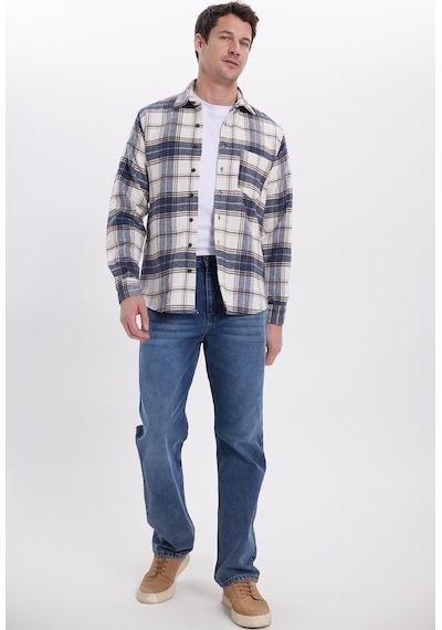 Tudors Erkek Regular Fit Rahat Kesim Kışlık Kareli Oduncu Gömlek-42182 Lacivert