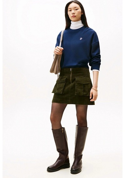 Tommy Hilfiger Kadın Cepli Kadife Mini Yeşil Etek Yeşil