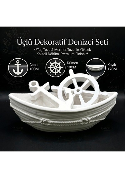 Üçlü Premium Denizci Seti - Hediyelik, Çapa, Dümen, Sandal, Kayık, Gemi 00467464
