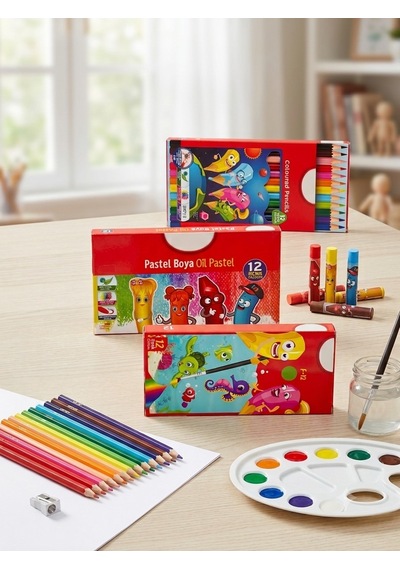 Boyama Set Kuru Boya Sulu Boya Pastel Boya 3 Set Diğer