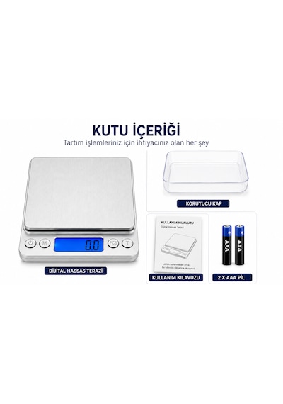 Dijital Hassas Mutfak Tartısı 3000 G Kapasiteli 0,1 G Hassasiyetli Lcd Ekranlı 6 Ölçüm Birimli Açık Gri