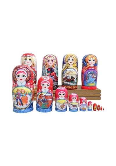 Onlu Ahşap Matruşka Bebek Seti 20cm Lüks Renkli 10 Parça M20