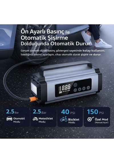 Akü Takviye Ve Hava Kompresörü Şarjlı Dijital Ekranlı Araç İçin Çok Amaçlı Yolda Kalmaya Son