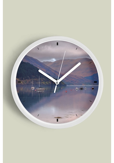 Doğa Manzara Temalı Modern Duvar Saati - 30cm - Önü Camlı Beyaz Kasa - Sessiz Mekanizma Beyaz