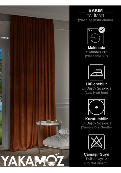 Yakamoz Kadife Görünüm Kiremit Renk Ada Fon Perde Ekstraforlu Velvet Touch Serisi Kiremit