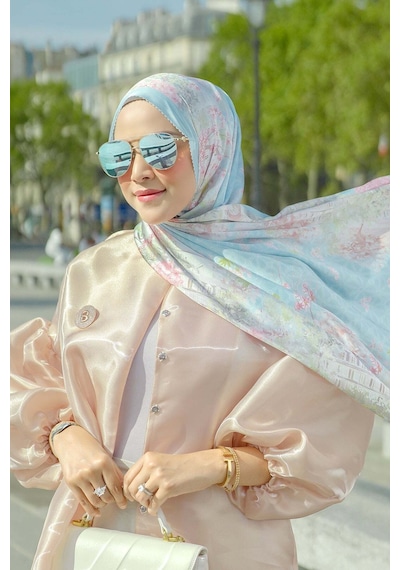 Buttonscarves Parisian Saten Şal - Ciel Mavi