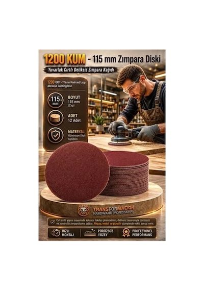12 Adet 1200 Kum Yuvarlak Cırtlı Zımpara Diski 115 Mm Deliksiz Zımpara Kağıdı 723225 Str-mn346