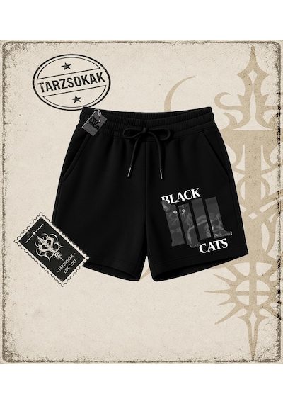 Tarzsokak Gotik & Grunge Streetwear Black Cats Unisex Şort Siyah