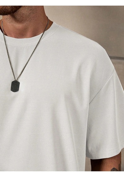 Tarzsokak Manfinity Homme Loose Fit Erkek Düz Renk Düşük Omuzlu Tişört Ve Şort Beyaz