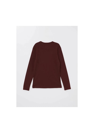 LC Waikiki Lcwaıkıkı Classic Gri Melanj Bisiklet Yaka Uzun Kollu Penye Erkek Tişört Bordo