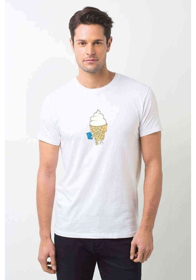 Ice Cream Baskılı Beyaz Erkek Tshirt